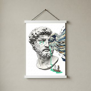 Ocean's Hokusai — Surreal Poseidon Bust Wall Art Print