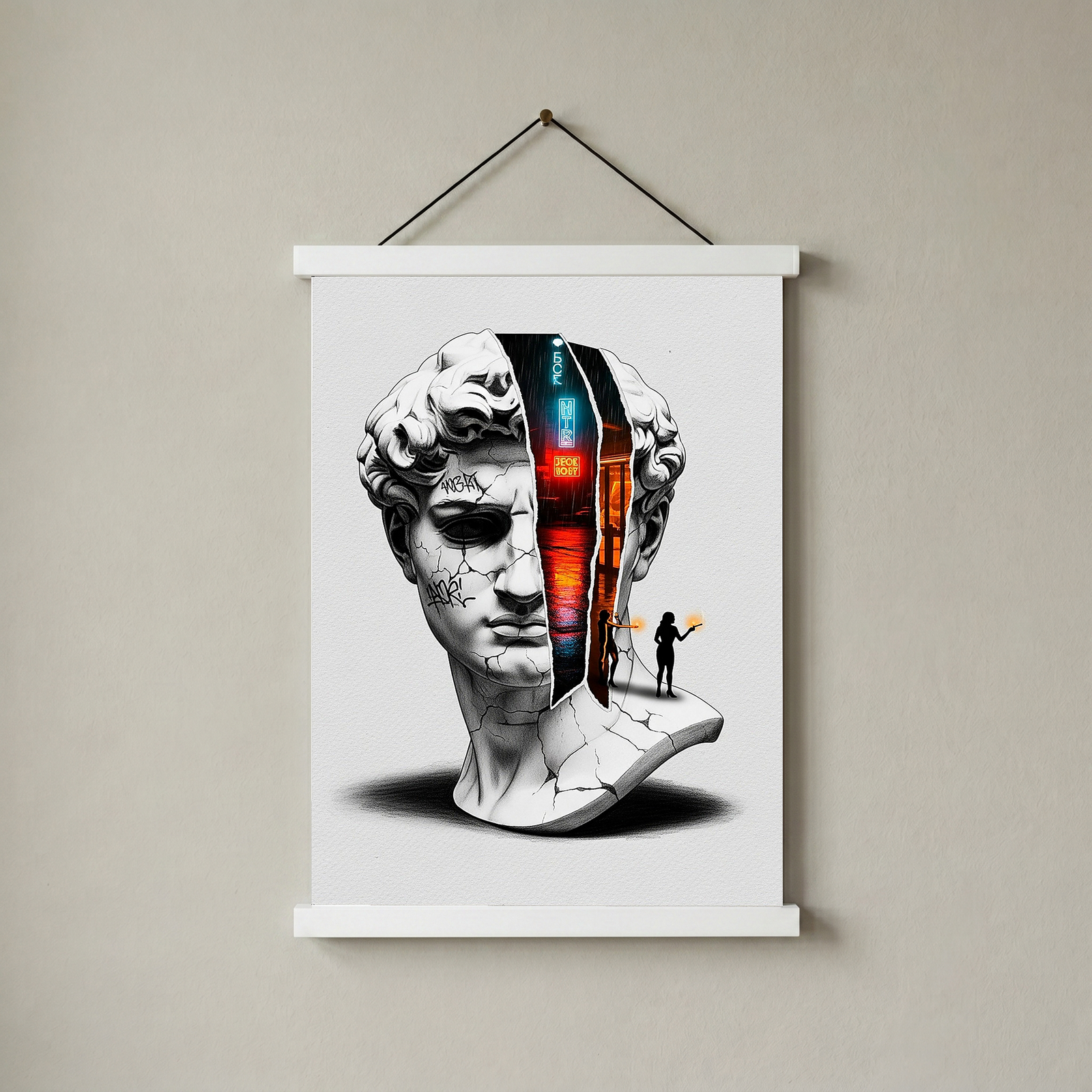 Neon Noir — Surreal David Bust Wall Art Print
