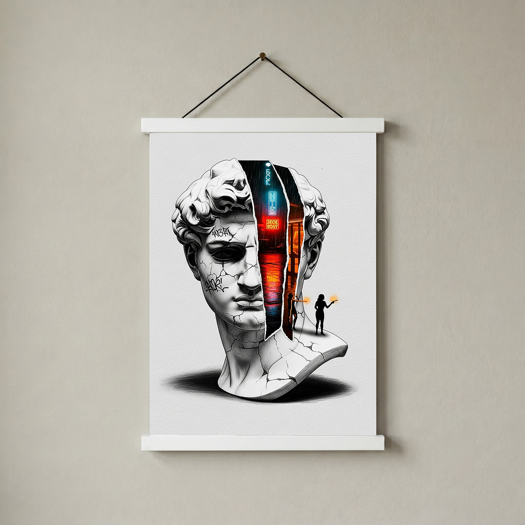 Neon Noir — Surreal David Bust Wall Art Print