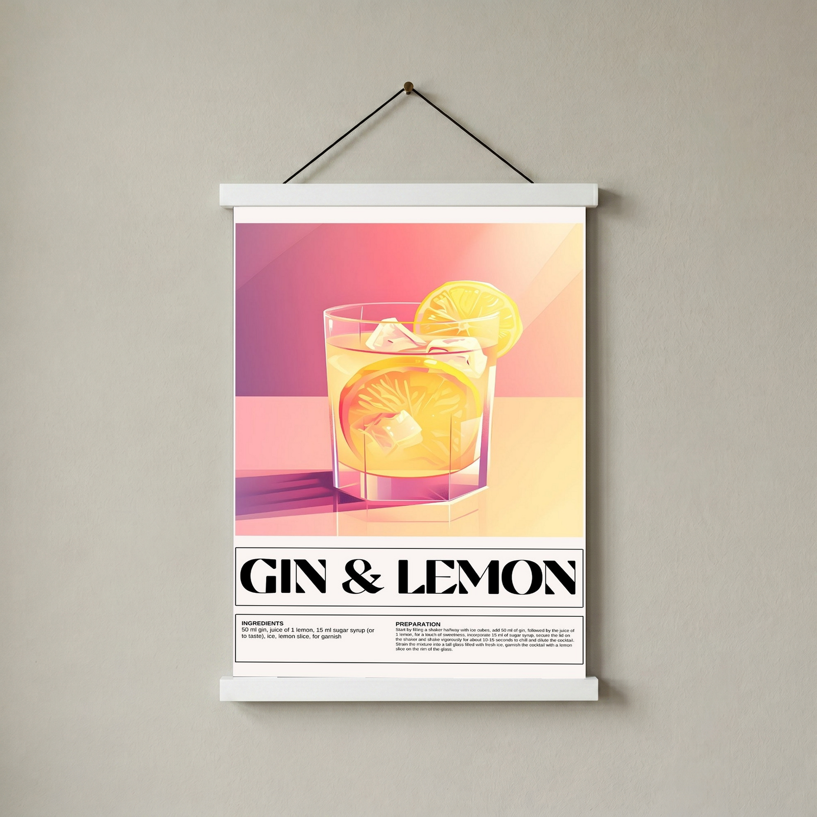 Gin & Lemon Wall Art Print — Classic Cocktail Poster