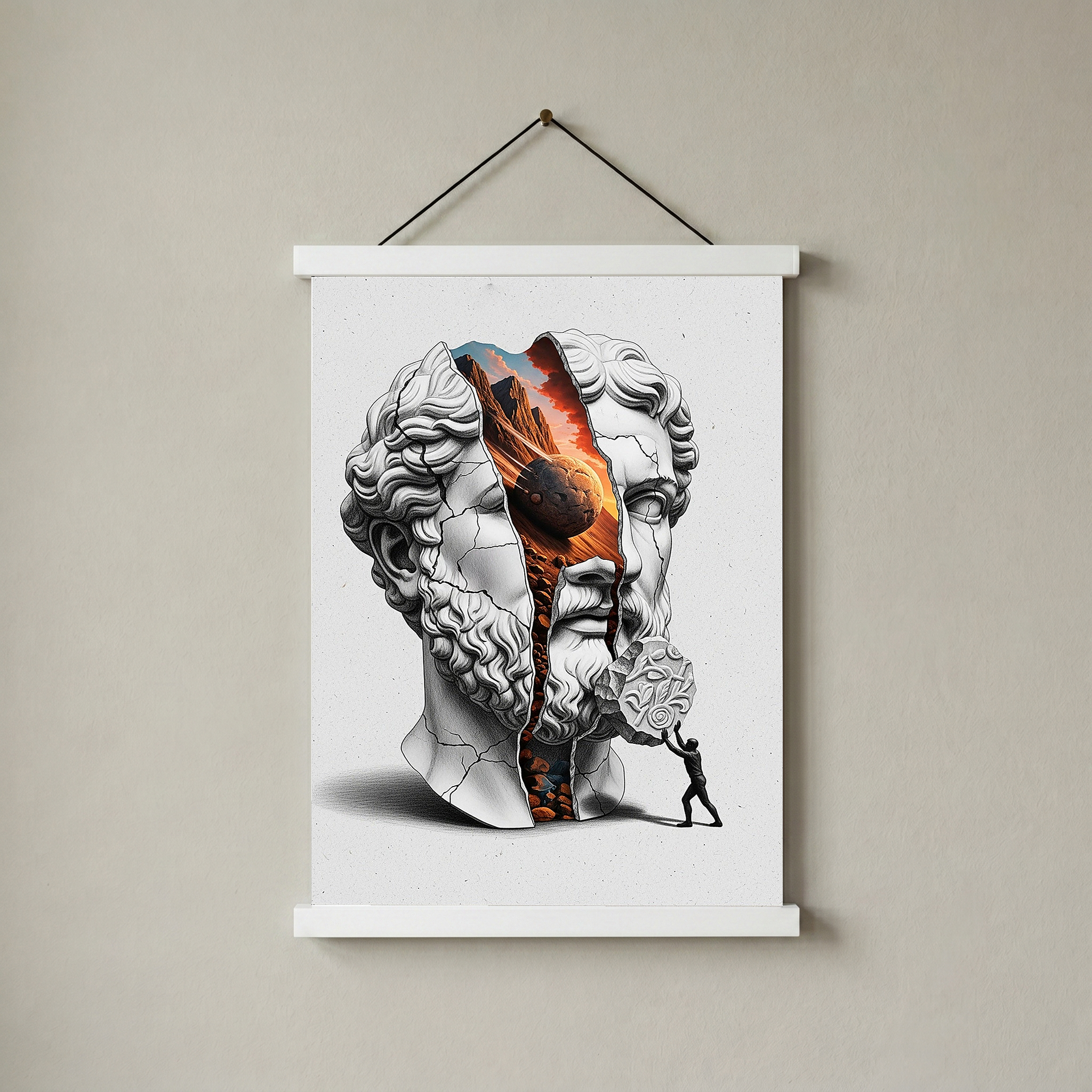 Sisyphus Eternal Struggle — Surreal Heracles Bust Wall Art Print