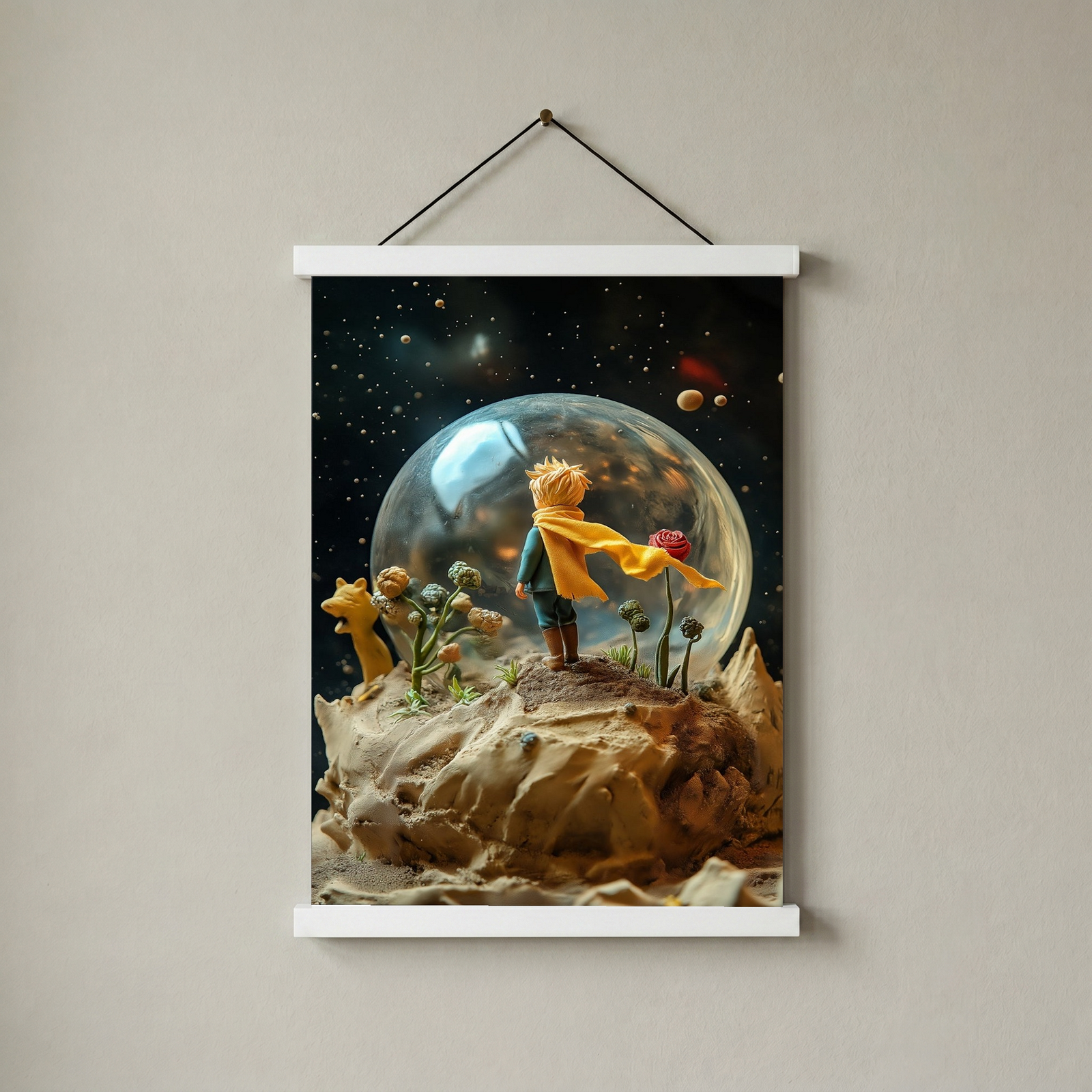 The Little Prince in a Snow Globe Wall Art Print — Saint-Exupéry Tribute Poster