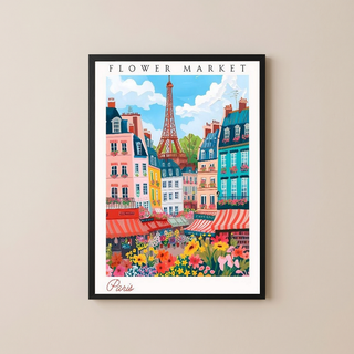 Paris Flower Market Print — Eiffel Tower Cityscape French Botanical Art