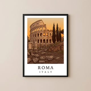 Rome Italy Travel Poster — Colosseum Ancient Ruins Cypress Print
