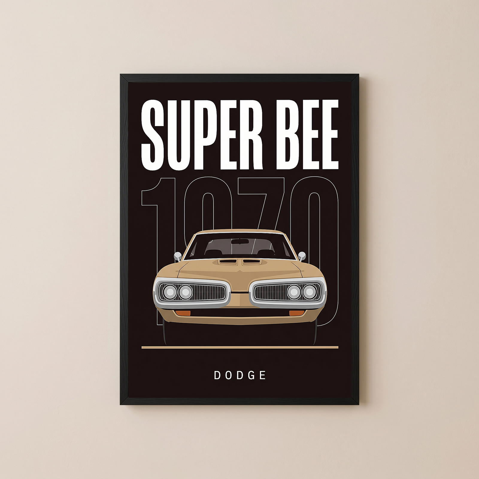 Dodge Super Bee 1970 Minimalist Poster — Black Muscle Car Line Art