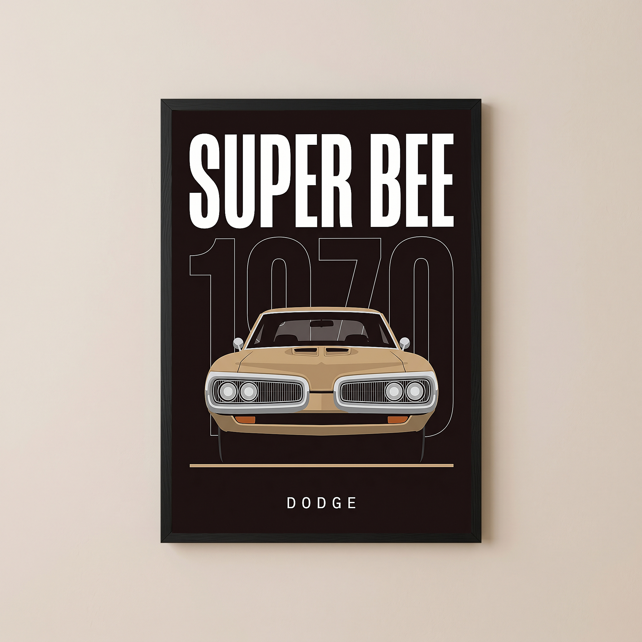 Dodge Super Bee 1970 Minimalist Poster — Black Muscle Car Line Art