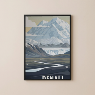 Denali National Park Poster — Vintage Alaska Caribou Mount McKinley Print