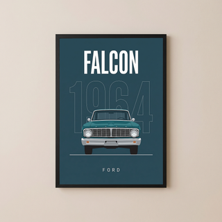 Ford Falcon 1964 Minimalist Poster — Teal Compact Muscle Line Art