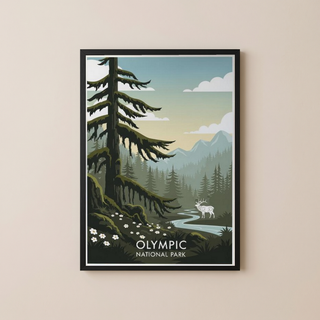 Olympic National Park Poster — Vintage Washington Roosevelt Elk Old-Growth Print