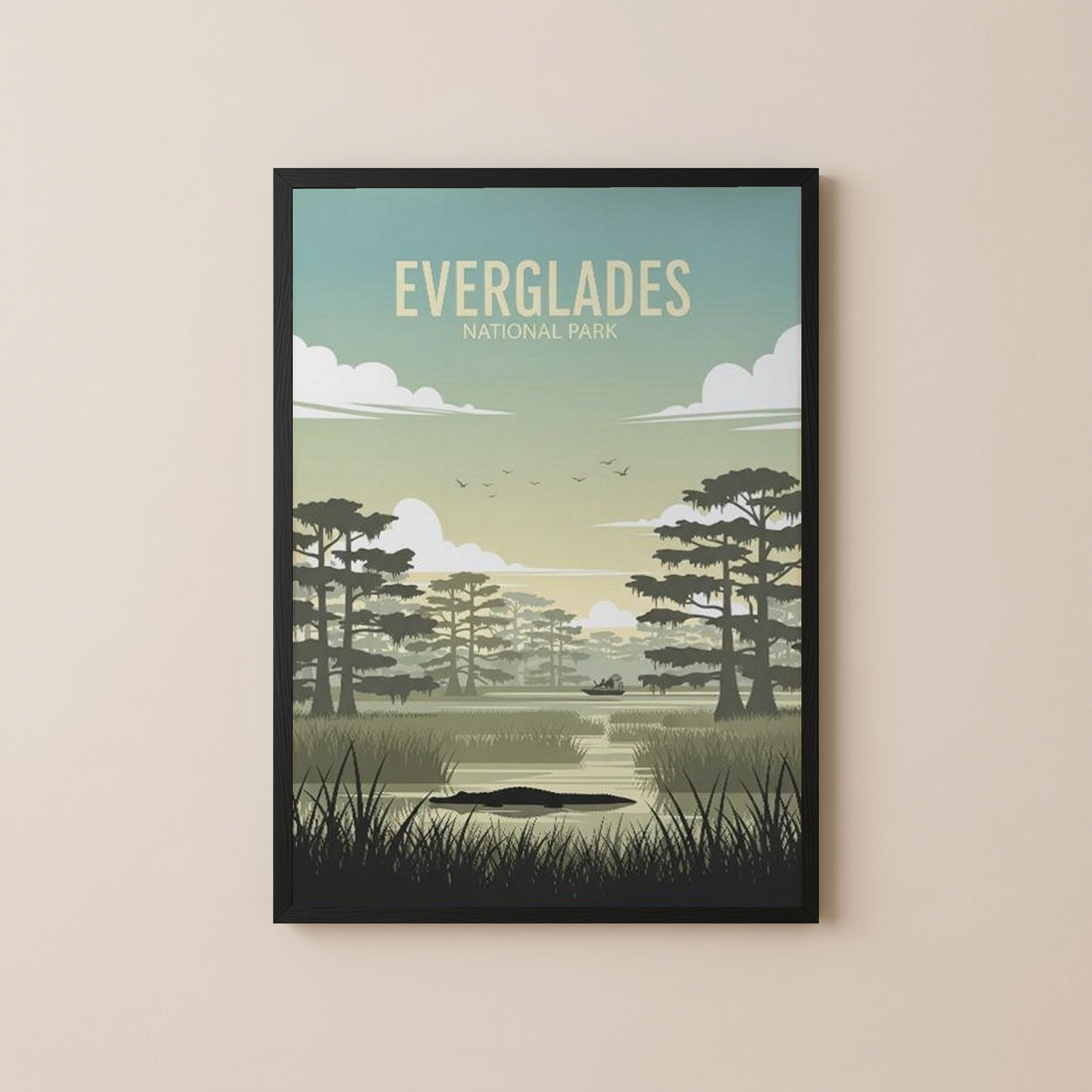 Everglades National Park Poster — Vintage Florida Alligator Cypress Print