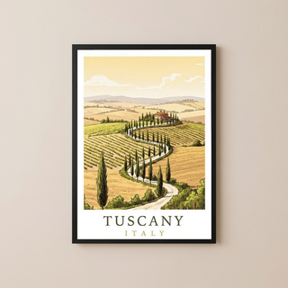 Tuscany Italy Travel Poster — Rolling Hills Cypress Vineyards Print
