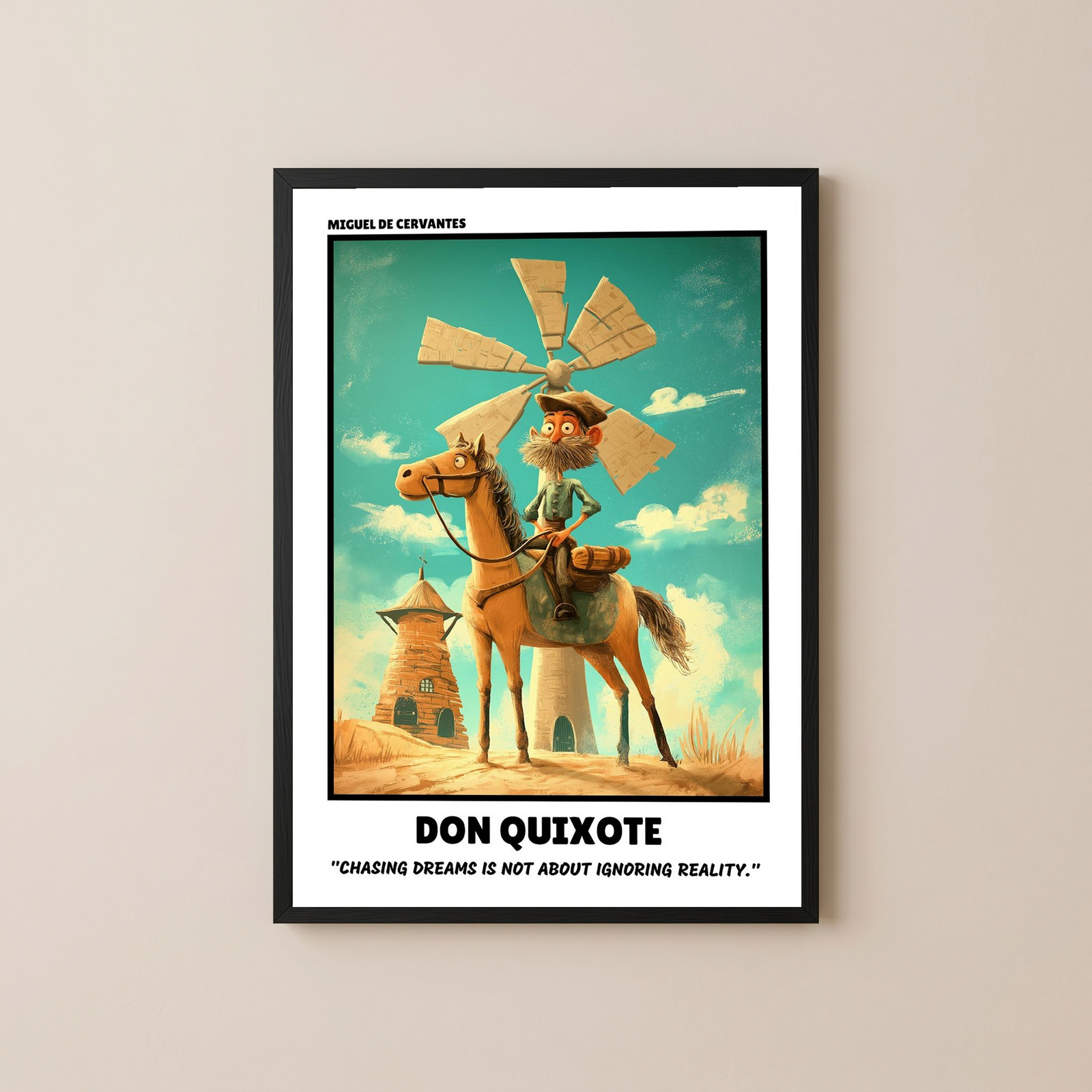 Don Quixote Poster - Chasing Dreams Literary Quote Wall Art Print