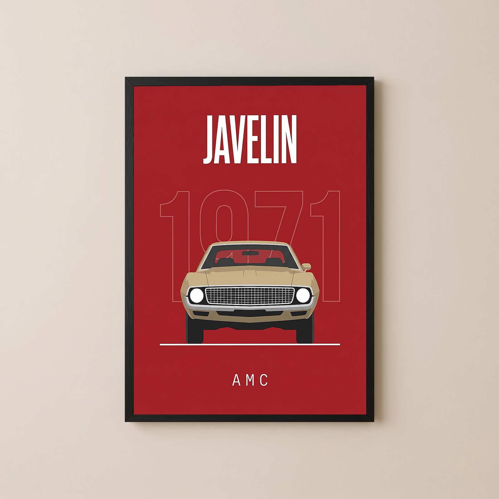 AMC Javelin 1971 Minimalist Poster — Red Muscle Car Line Art