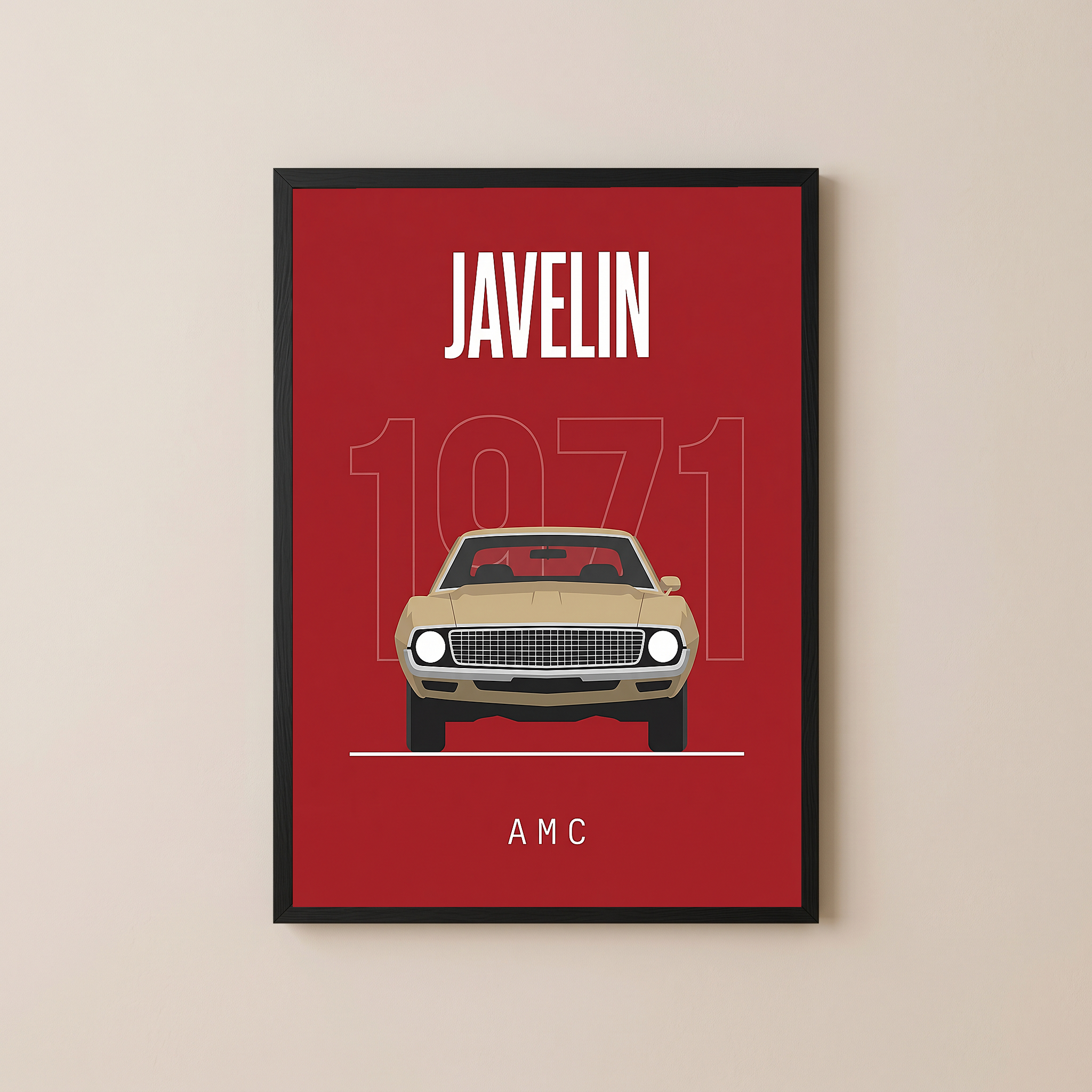 AMC Javelin 1971 Minimalist Poster — Red Muscle Car Line Art