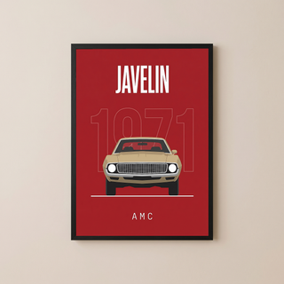 AMC Javelin 1971 Minimalist Poster — Red Muscle Car Line Art