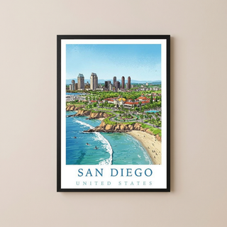 San Diego Travel Poster — Coastal Skyline Cabrillo Beach Print