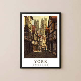 York England Travel Poster — Shambles Medieval City York Minster Print