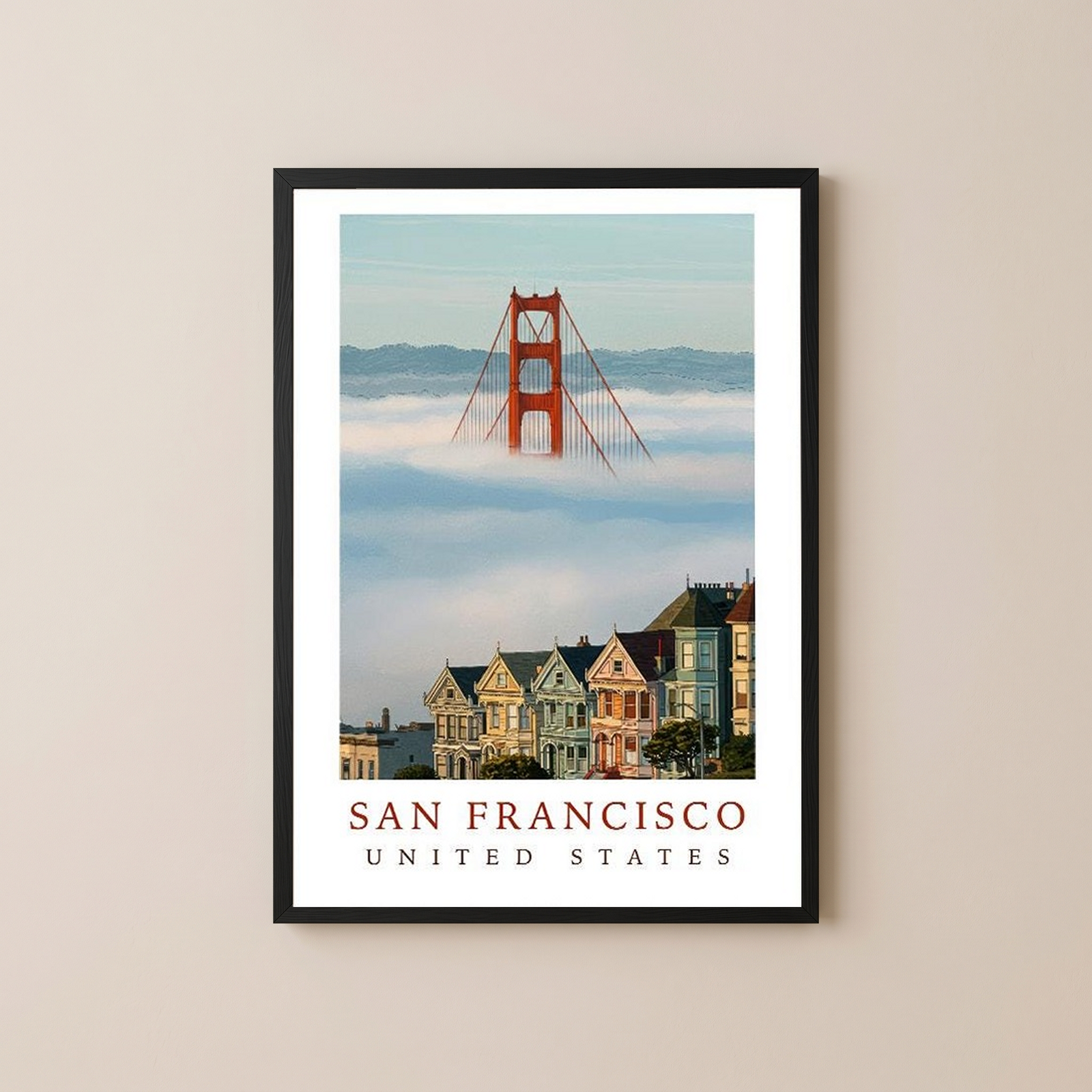 San Francisco Travel Poster — Golden Gate Bridge Painted Ladies Print