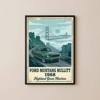 Ford Mustang Bullitt 1968 Poster — Vintage Muscle Car San Francisco Print