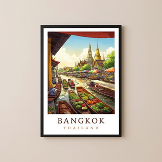Bangkok Thailand Travel Poster — Floating Market Wat Arun Print