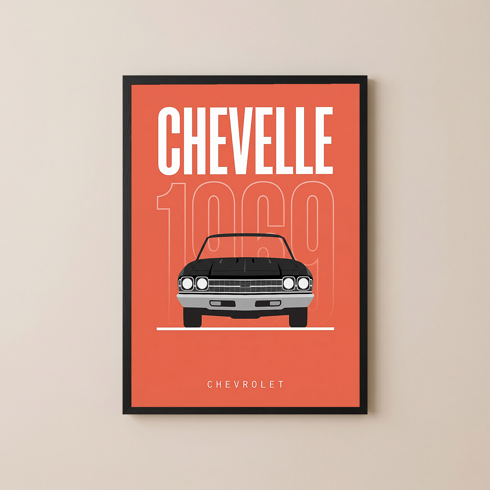 Chevrolet Chevelle 1969 Minimalist Poster — Coral Convertible Muscle Line Art