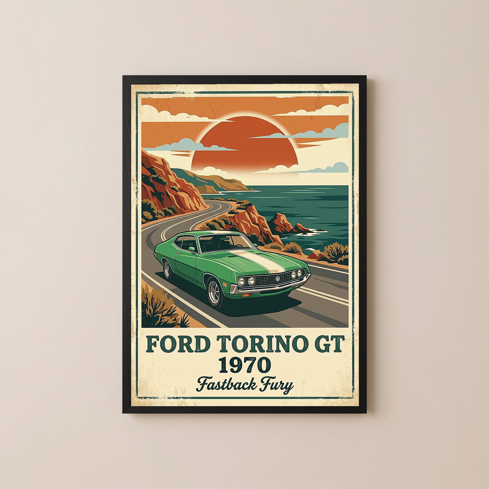 Ford Torino GT 1970 V2 Poster — Vintage Muscle Car Pacific Coast Curve Print