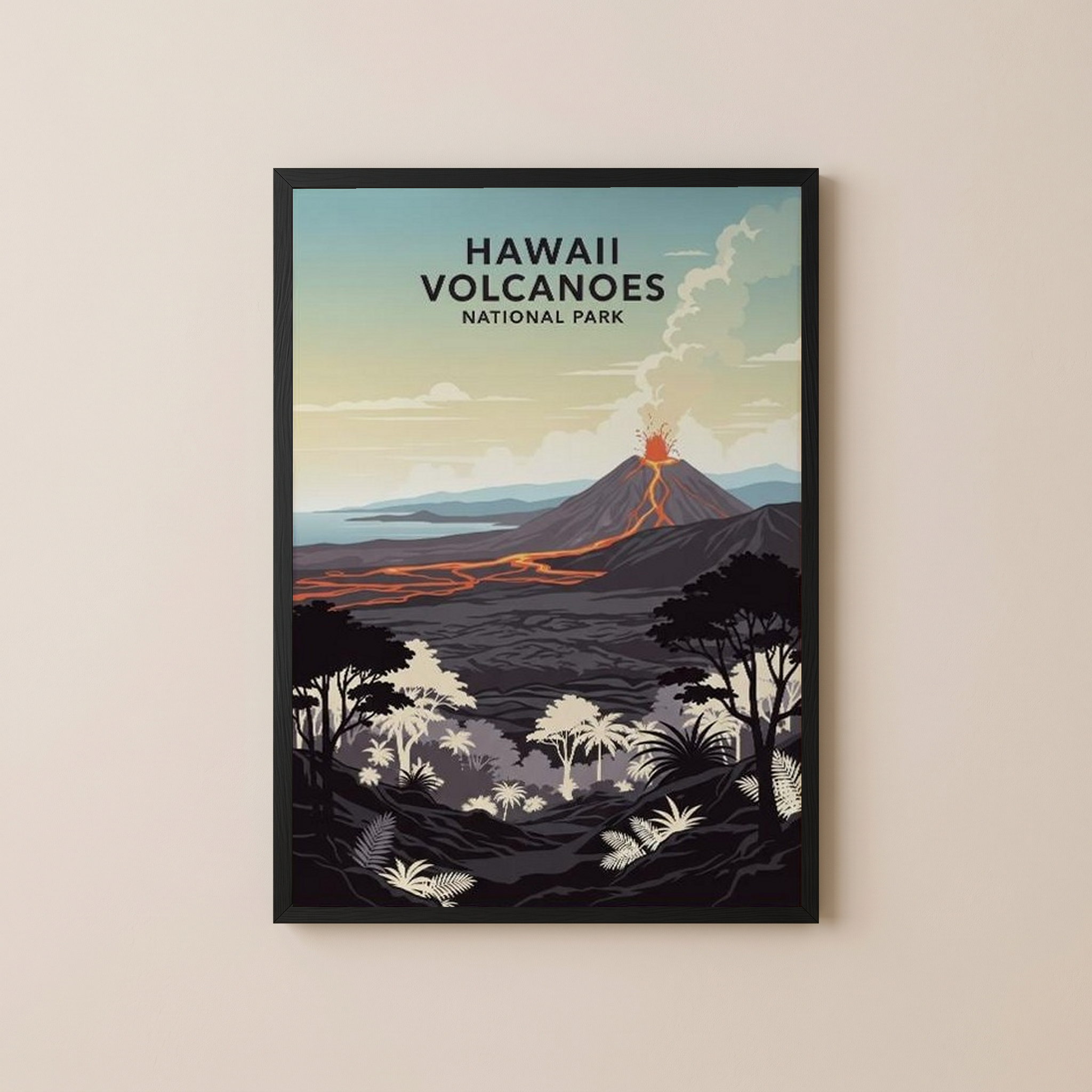 Hawaii Volcanoes National Park Poster — Vintage Kilauea Lava Tropical Print