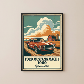 Ford Mustang Mach 1 1969 Poster — Vintage Muscle Country Sky Barn Print