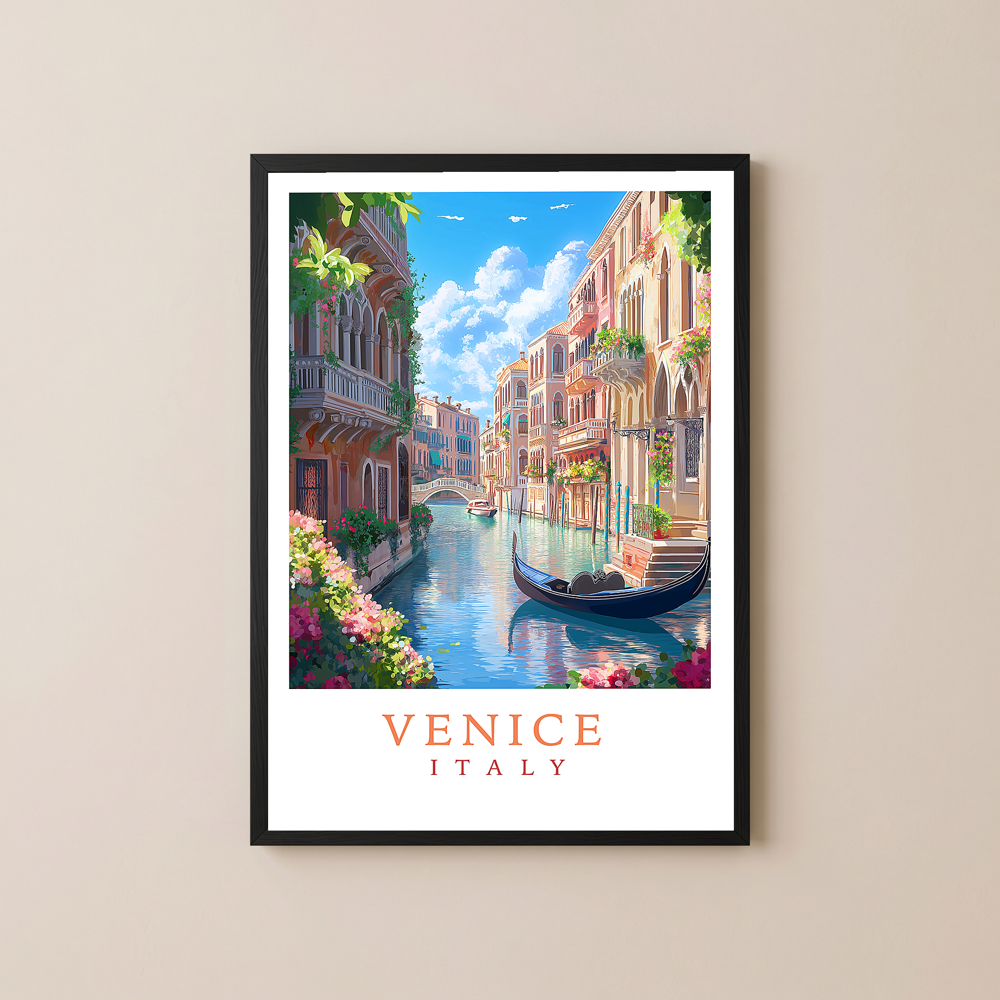 Venice Italy Travel Poster — Vintage Canal Gondola Romance Print