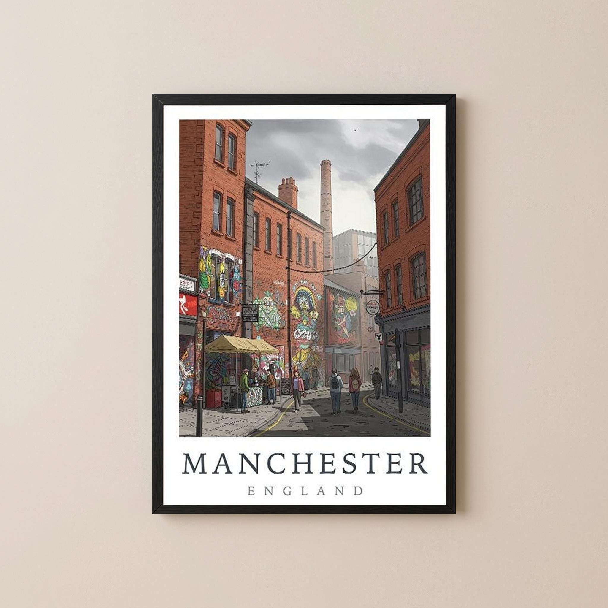 Manchester England Travel Poster — Northern Quarter Street Art Print