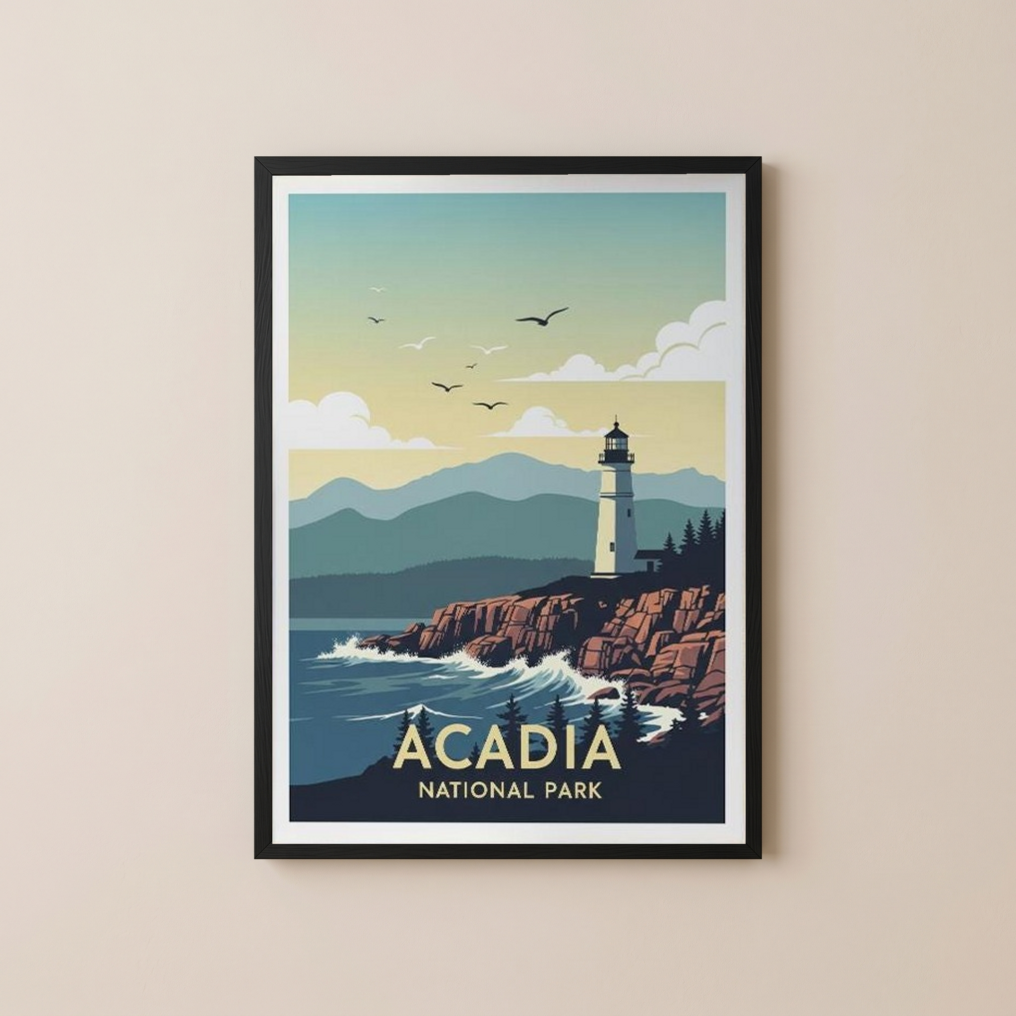 Acadia National Park Poster — Vintage Maine Lighthouse Coastal Print