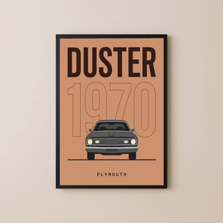 Plymouth Duster 1970 Minimalist Poster — Terracotta Muscle Car Line Art
