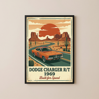 Dodge Charger R/T 1969 Poster — Vintage Muscle Car Monument Valley Print