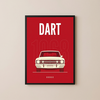 Dodge Dart 1968 Minimalist Poster — Ivory on Cherry Red Muscle Line Art