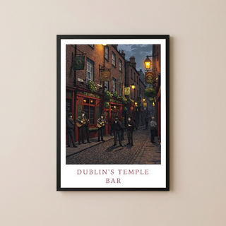 Dublin Ireland Travel Poster — Temple Bar Irish Pub Buskers Night Print