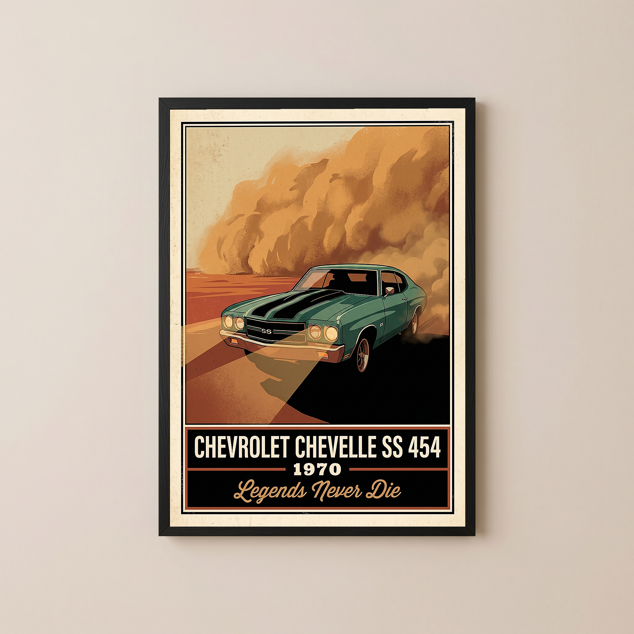 Chevrolet Chevelle SS 454 1970 V7 Dust Storm Poster — Vintage Muscle Car Action Print