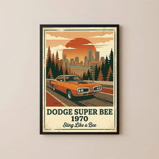 Dodge Super Bee 1970 Poster — Vintage Muscle Car City Skyline Print