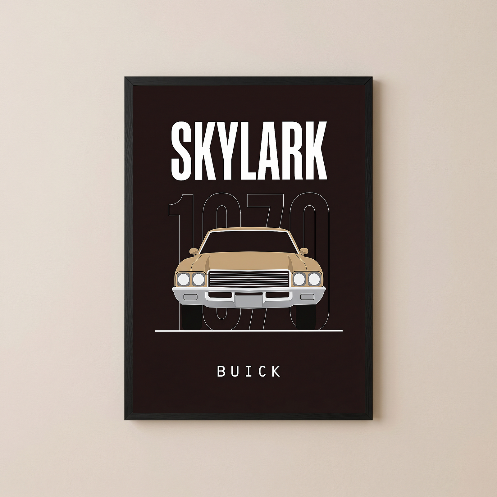 Buick Skylark 1970 Minimalist Poster — Tan on Espresso Muscle Car Line Art