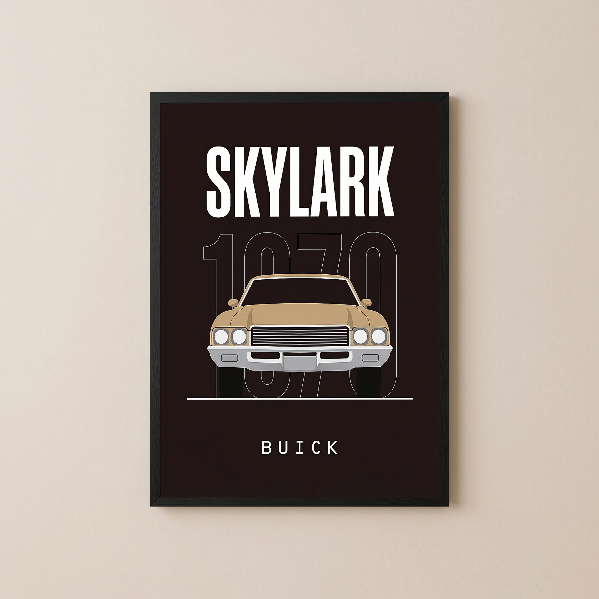 Buick Skylark 1970 Minimalist Poster — Tan on Espresso Muscle Car Line Art