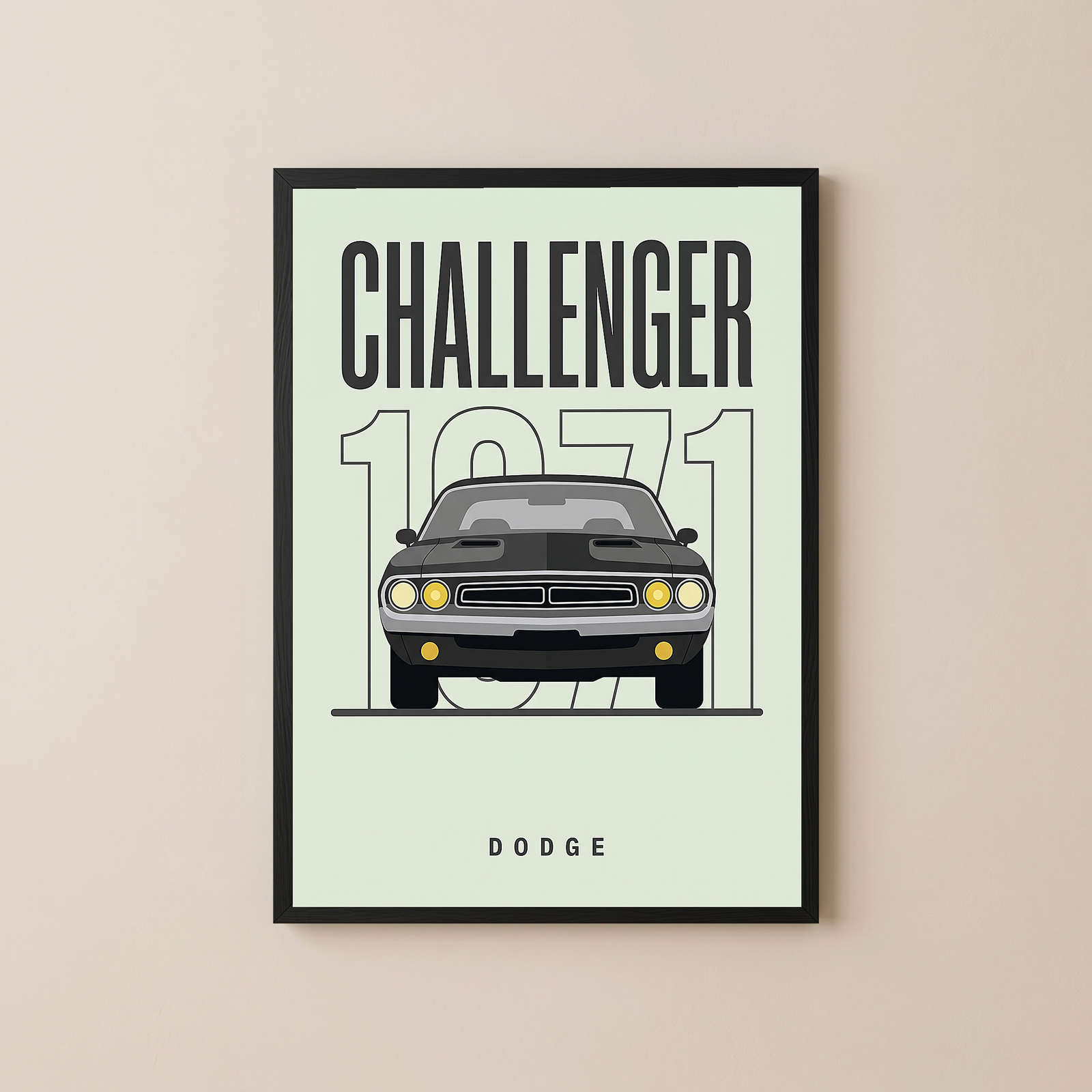 Dodge Challenger 1971 Minimalist Poster — Mint Sage Muscle Car Line Art