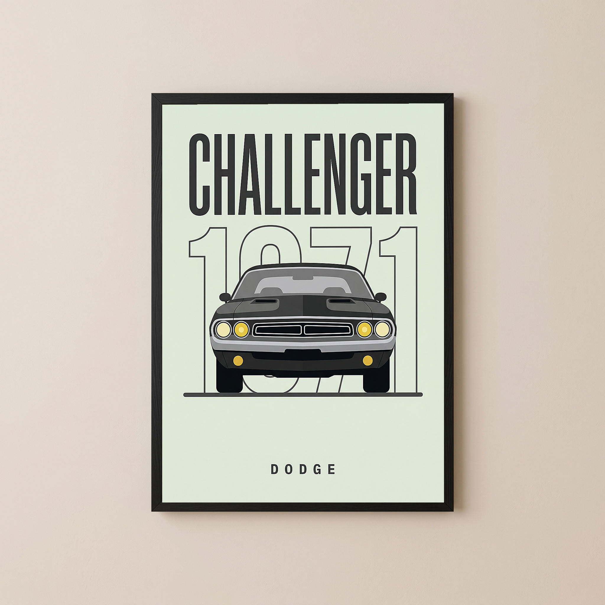 Dodge Challenger 1971 Minimalist Poster — Mint Sage Muscle Car Line Art