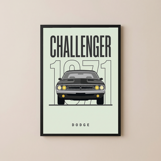 Dodge Challenger 1971 Minimalist Poster — Mint Sage Muscle Car Line Art
