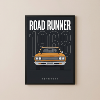 Plymouth Road Runner 1968 Minimalist Poster — Charcoal Muscle Car Line Art