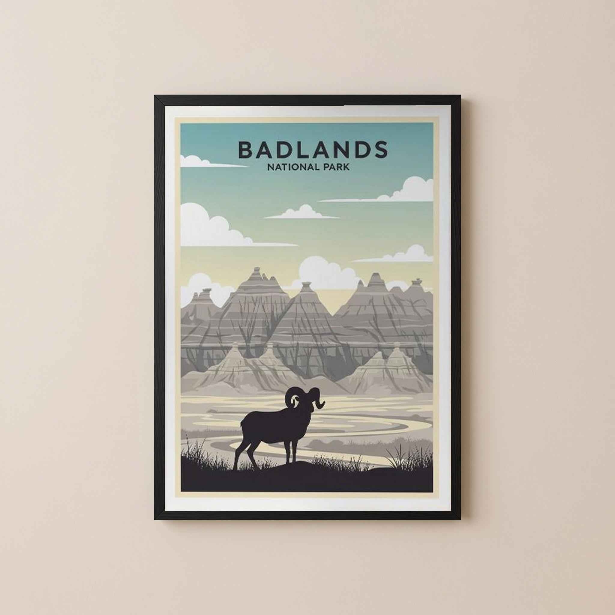 Badlands National Park Poster — Vintage Bighorn Sheep South Dakota Print