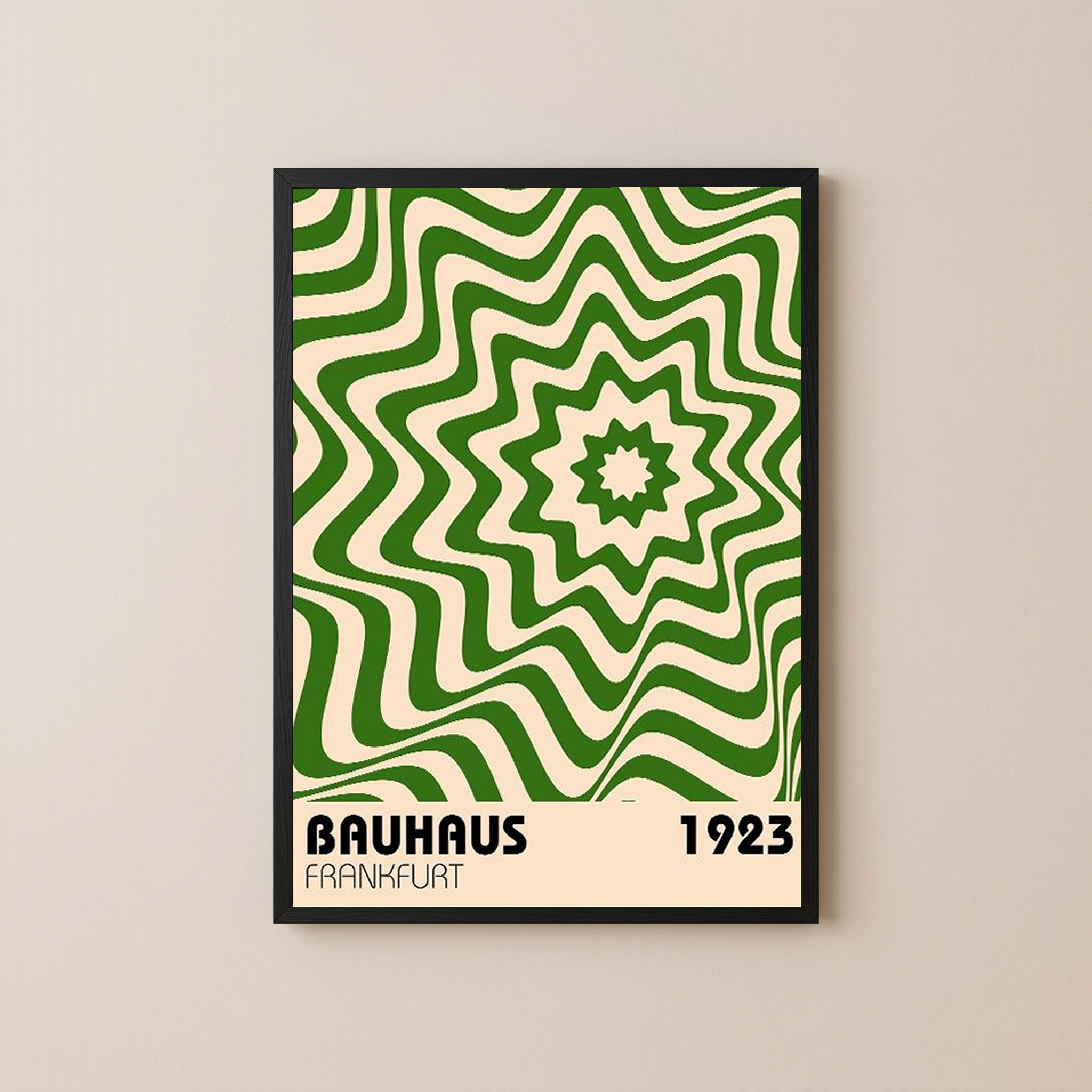 Bauhaus Frankfurt 1923 Poster - Green Geometric Wavy Star Print