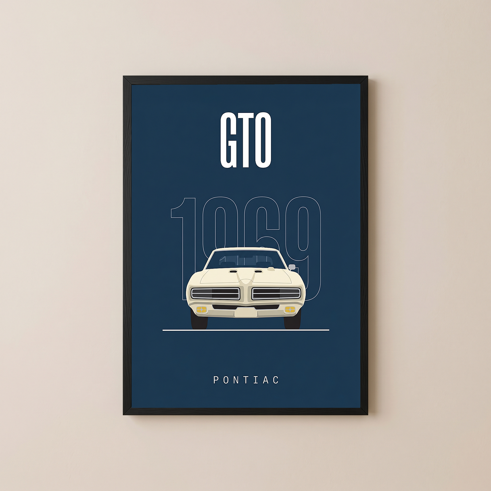 Pontiac GTO 1969 Minimalist Poster — Navy Muscle Car Line Art