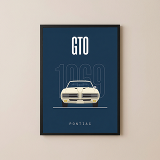Pontiac GTO 1969 Minimalist Poster — Navy Muscle Car Line Art