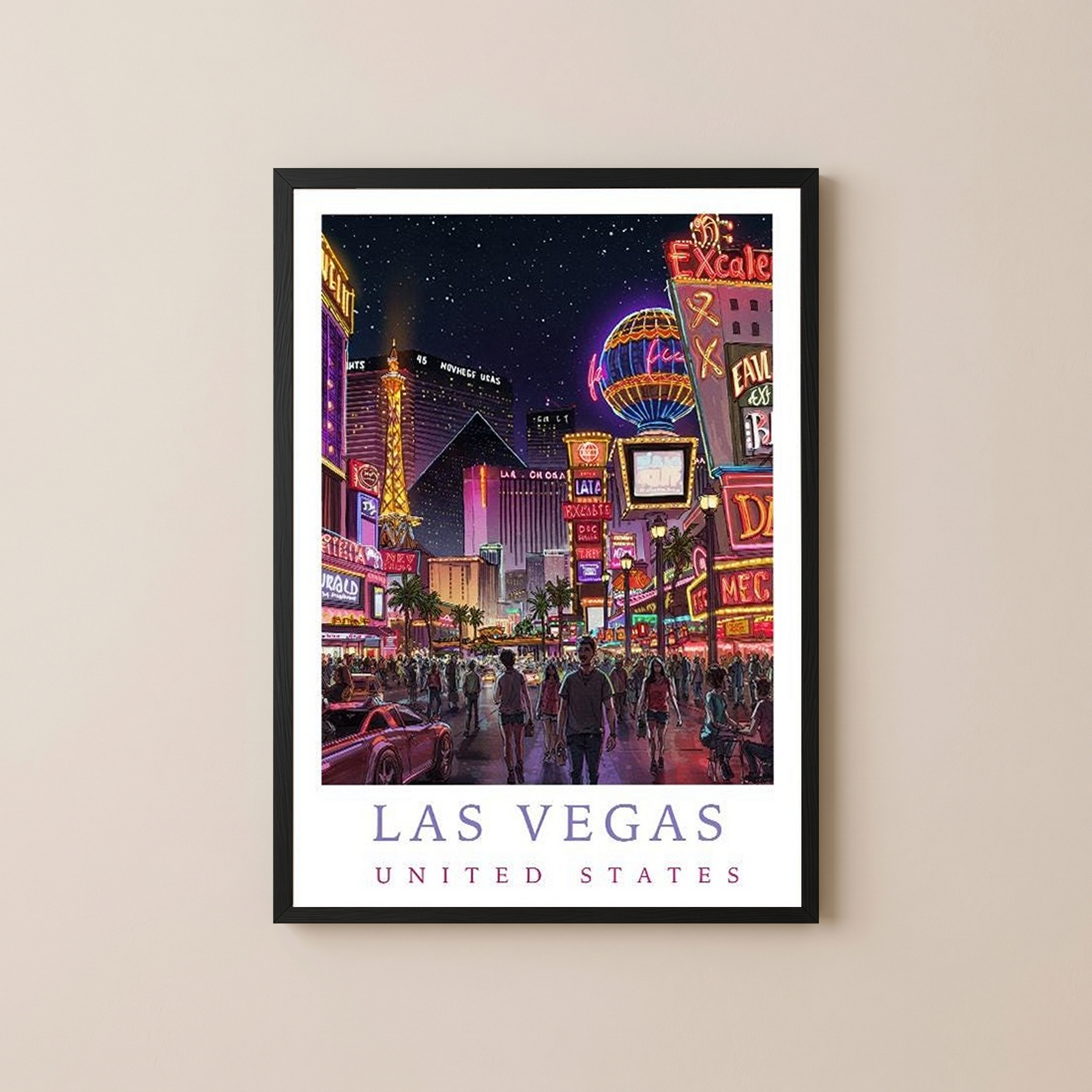 Las Vegas Travel Poster — Neon Strip Night Cityscape Print