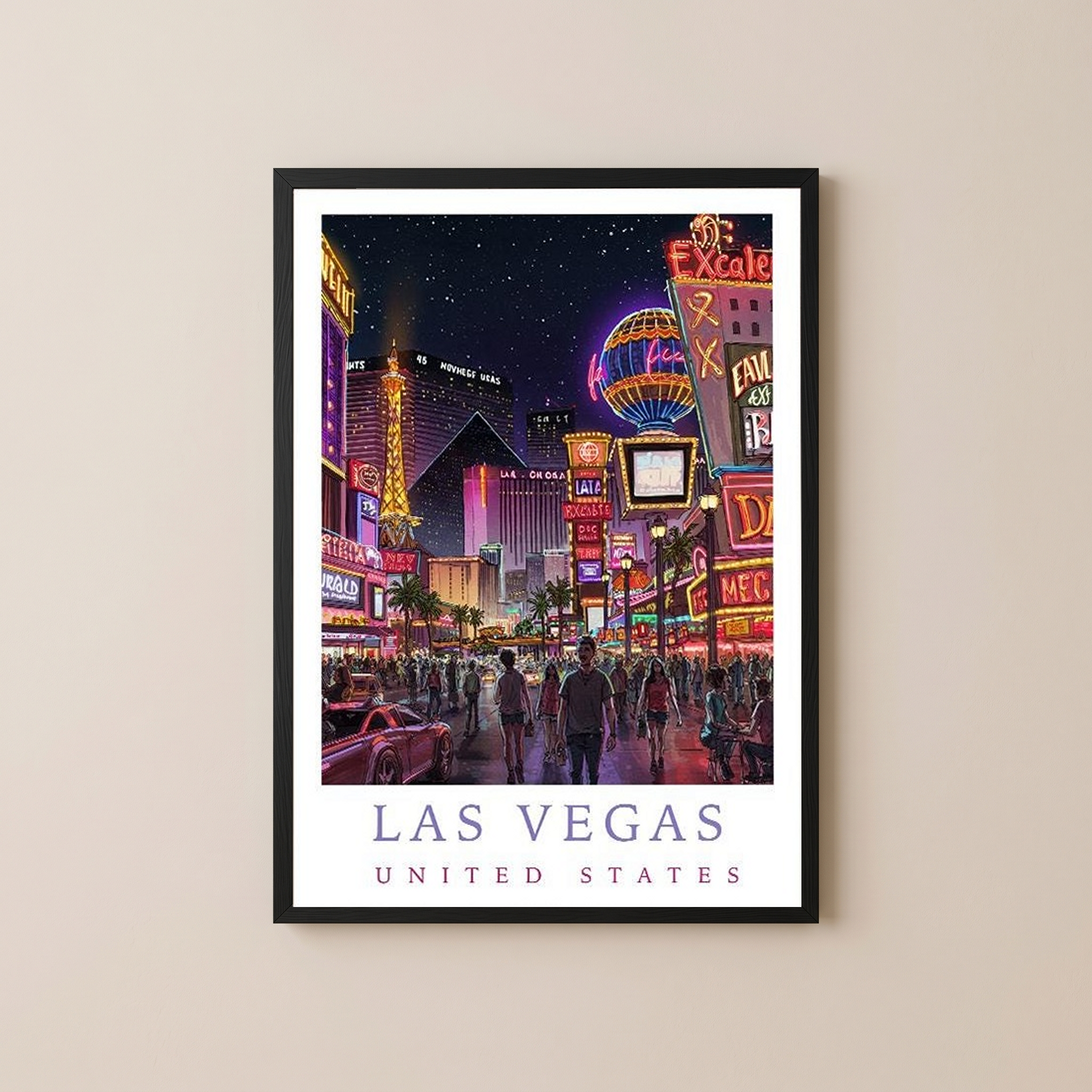 Las Vegas Travel Poster — Neon Strip Night Cityscape Print