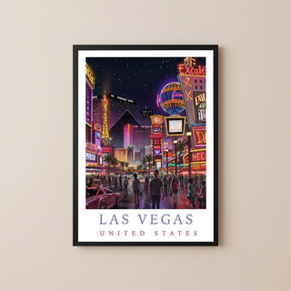 Las Vegas Travel Poster — Neon Strip Night Cityscape Print